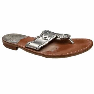 Jack Rogers Jacks Flat Thong Sandals Platinum Metallic Size: 8M